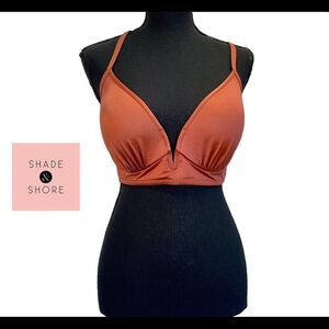 Shade & Shore Rust Brown bronze deep V bikini top Sz 34D